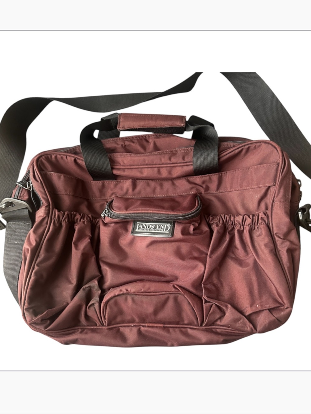 VTG Lands' End Nylon Travel Duffel Bag Heavy Duty Burgundy Maroon